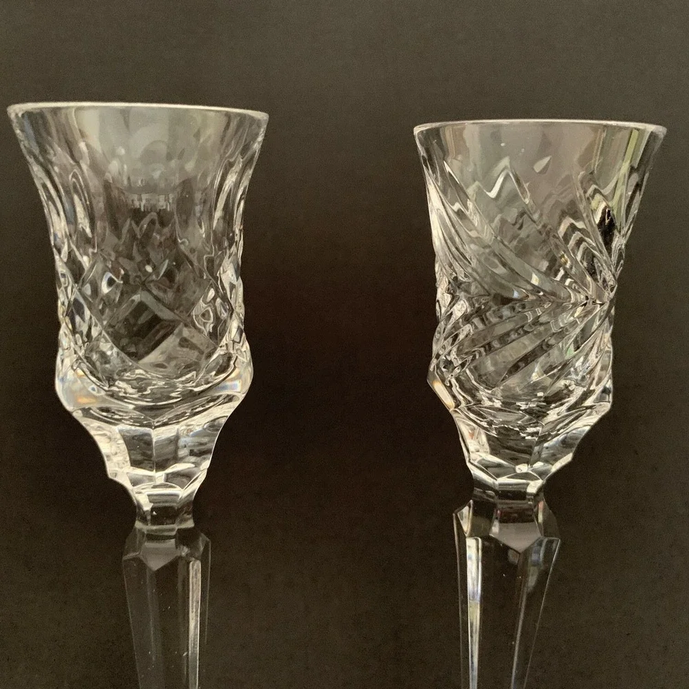 Fifth Avenue Crystal Clear Glass Candle Holders Lot of 2 Pair Hand Cut Full Lead